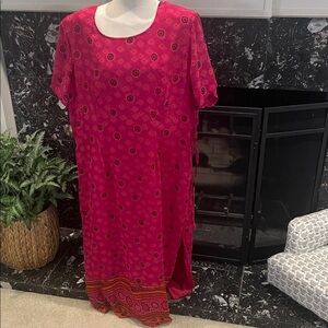 Pink Floral Print Maxi Dress with Decorative Hem